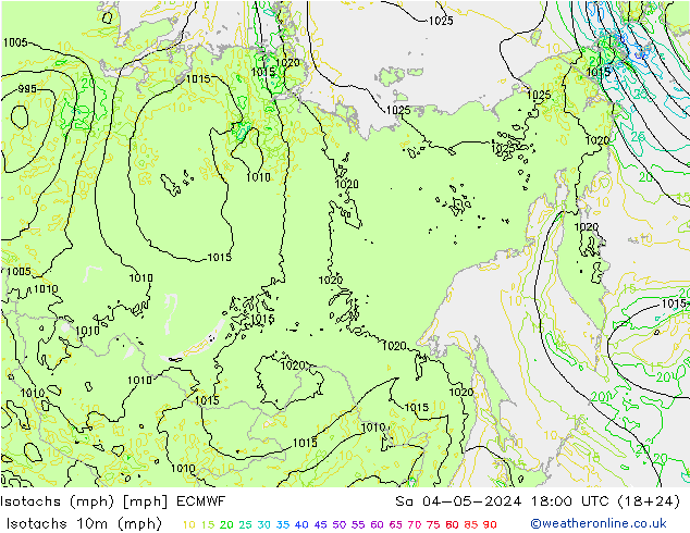 Isotachs (mph) ECMWF  04.05.2024 18 UTC