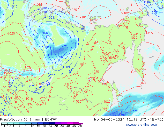 Z500/Rain (+SLP)/Z850 ECMWF Po 06.05.2024 18 UTC