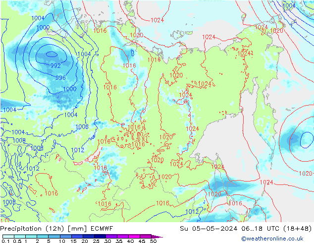 Precipitação (12h) ECMWF Dom 05.05.2024 18 UTC