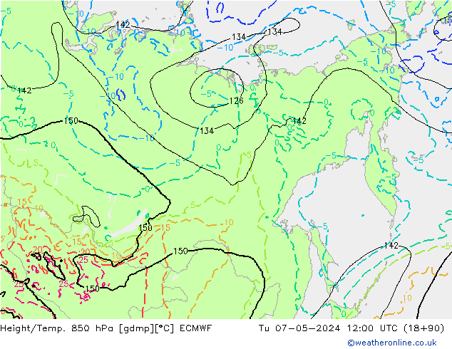 Yükseklik/Sıc. 850 hPa ECMWF Sa 07.05.2024 12 UTC