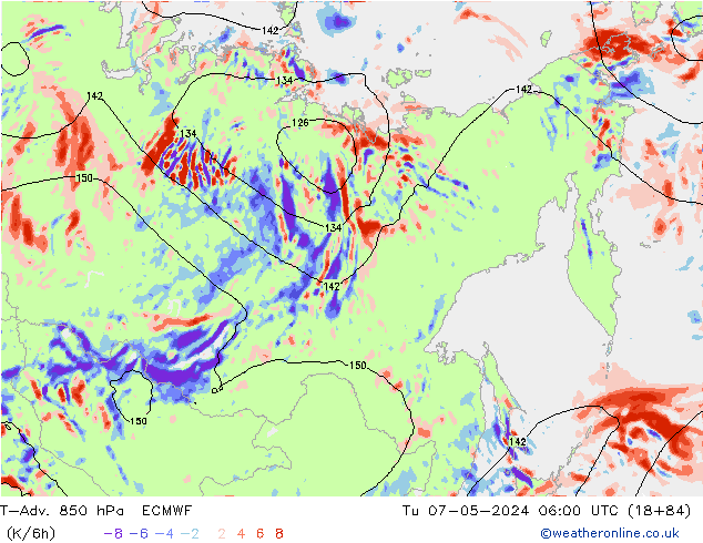 T-Adv. 850 hPa ECMWF  07.05.2024 06 UTC