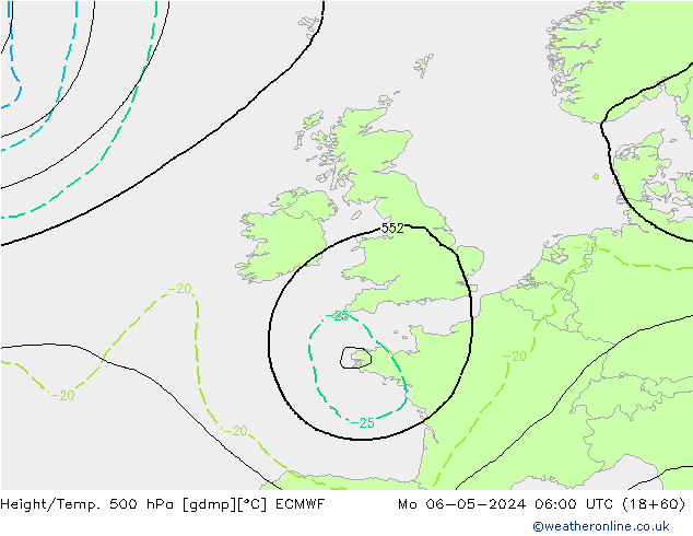 Z500/Rain (+SLP)/Z850 ECMWF Po 06.05.2024 06 UTC