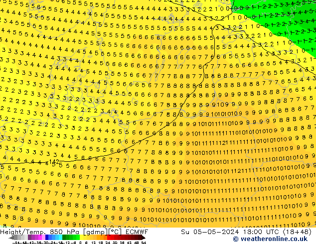 Z500/Rain (+SLP)/Z850 ECMWF Вс 05.05.2024 18 UTC