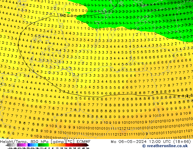 Z500/Rain (+SLP)/Z850 ECMWF lun 06.05.2024 12 UTC