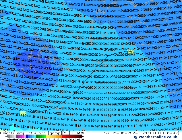 Z500/Rain (+SLP)/Z850 ECMWF dom 05.05.2024 12 UTC