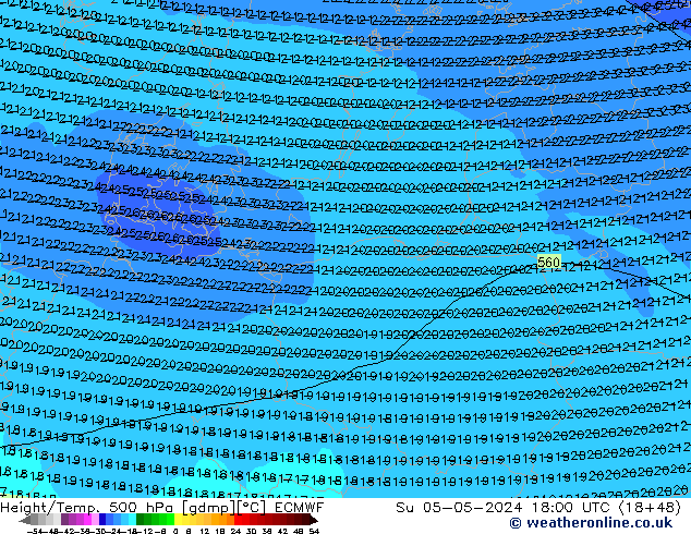 Z500/Rain (+SLP)/Z850 ECMWF Вс 05.05.2024 18 UTC