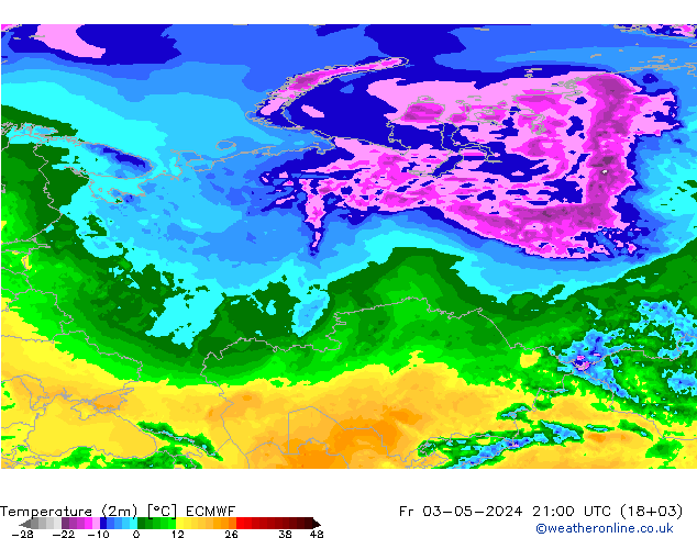 карта температуры ECMWF пт 03.05.2024 21 UTC