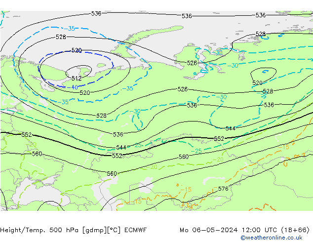 Z500/Rain (+SLP)/Z850 ECMWF Po 06.05.2024 12 UTC