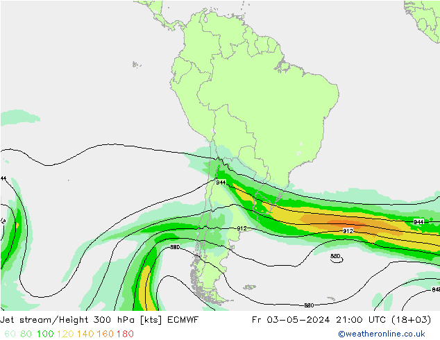 Jet stream/Height 300 hPa ECMWF Fr 03.05.2024 21 UTC