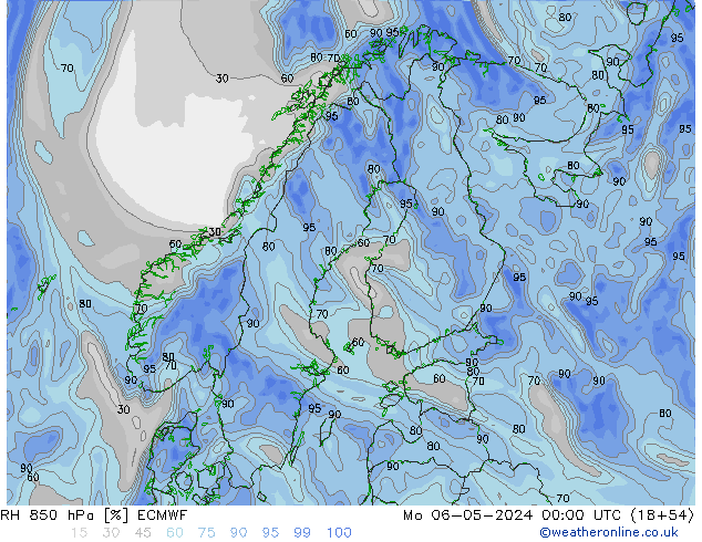 RH 850 hPa ECMWF lun 06.05.2024 00 UTC