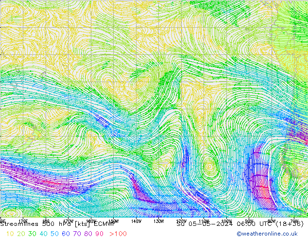 Linia prądu 500 hPa ECMWF nie. 05.05.2024 06 UTC