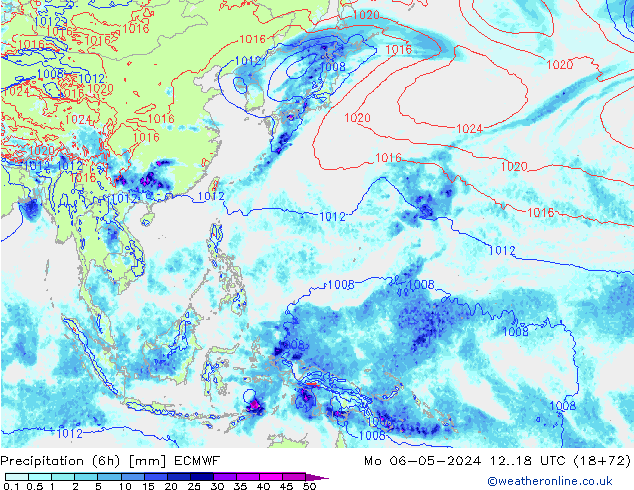 Z500/Rain (+SLP)/Z850 ECMWF Mo 06.05.2024 18 UTC