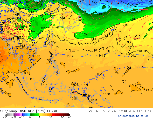 SLP/Temp. 850 hPa ECMWF so. 04.05.2024 00 UTC