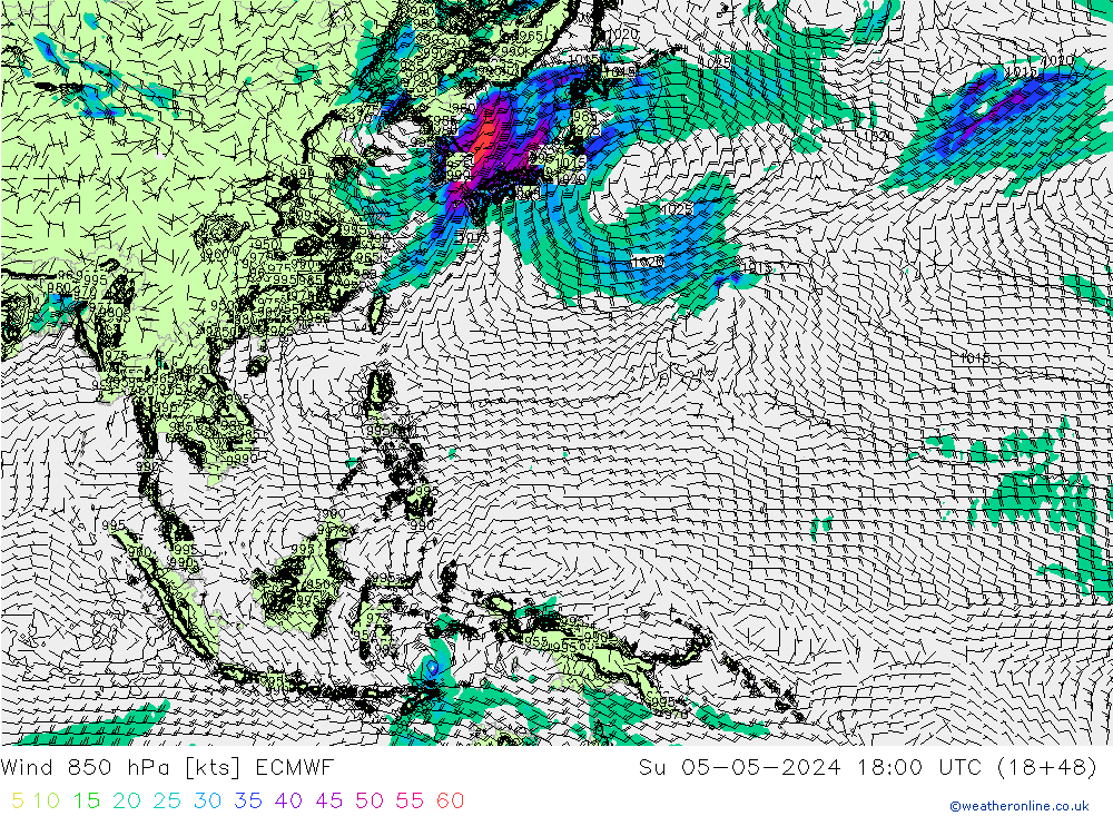 Wind 850 hPa ECMWF Ne 05.05.2024 18 UTC