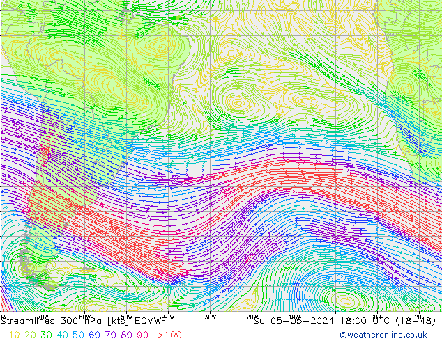 Streamlines 300 hPa ECMWF Su 05.05.2024 18 UTC