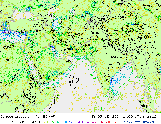 10米等风速线 (kph) ECMWF 星期五 03.05.2024 21 UTC