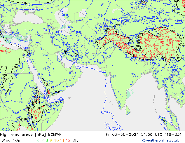High wind areas ECMWF 星期五 03.05.2024 21 UTC