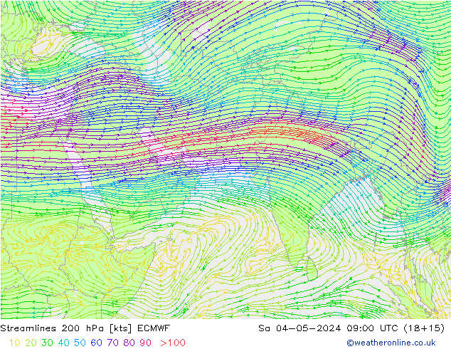 Linha de corrente 200 hPa ECMWF Sáb 04.05.2024 09 UTC