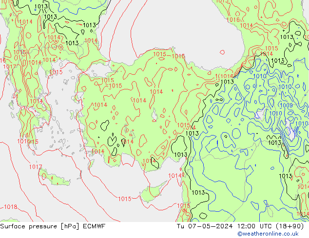 Surface pressure ECMWF Tu 07.05.2024 12 UTC