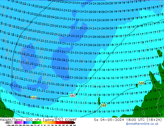 Z500/Rain (+SLP)/Z850 ECMWF sam 04.05.2024 18 UTC