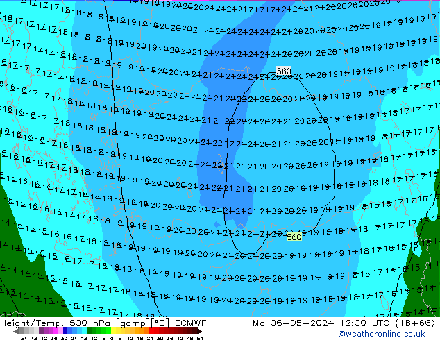 Z500/Rain (+SLP)/Z850 ECMWF Po 06.05.2024 12 UTC