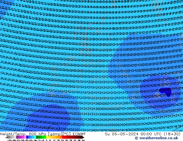 Z500/Rain (+SLP)/Z850 ECMWF Вс 05.05.2024 00 UTC