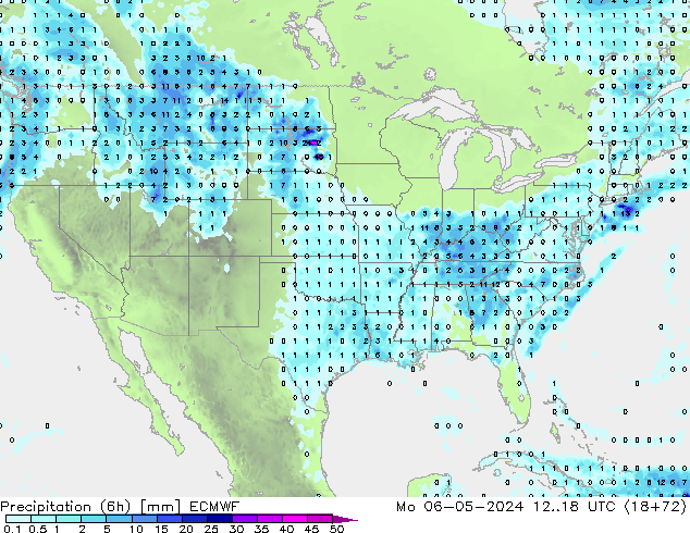 Z500/Rain (+SLP)/Z850 ECMWF Po 06.05.2024 18 UTC