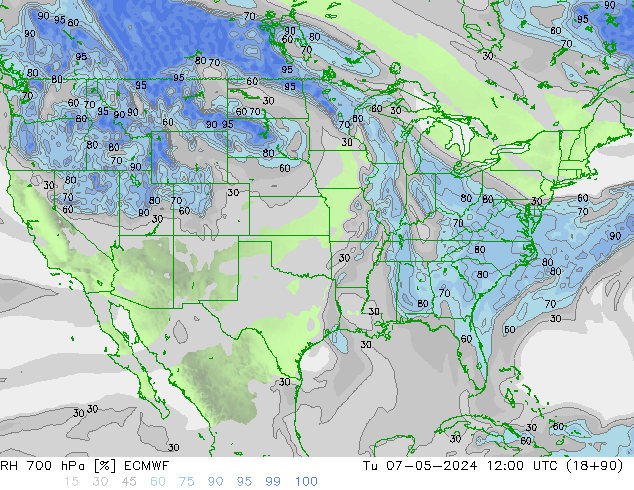 Humidité rel. 700 hPa ECMWF mar 07.05.2024 12 UTC