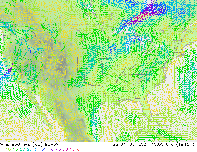 Rüzgar 850 hPa ECMWF Cts 04.05.2024 18 UTC