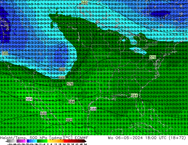 Z500/Rain (+SLP)/Z850 ECMWF Po 06.05.2024 18 UTC