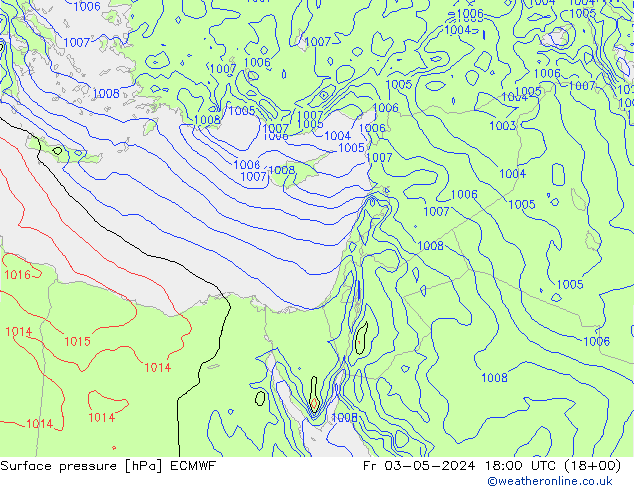 Atmosférický tlak ECMWF Pá 03.05.2024 18 UTC