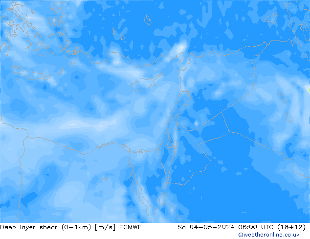 Deep layer shear (0-1km) ECMWF sab 04.05.2024 06 UTC