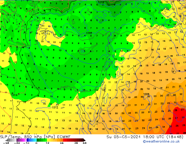 SLP/Temp. 850 hPa ECMWF Su 05.05.2024 18 UTC