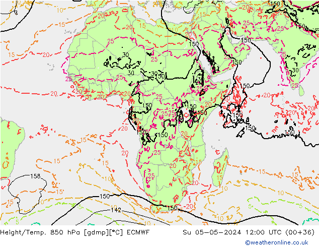 Z500/Rain (+SLP)/Z850 ECMWF Su 05.05.2024 12 UTC