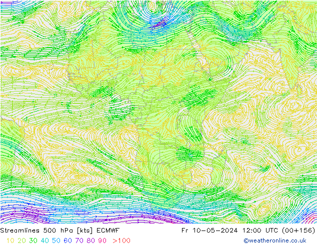 Streamlines 500 hPa ECMWF Pá 10.05.2024 12 UTC