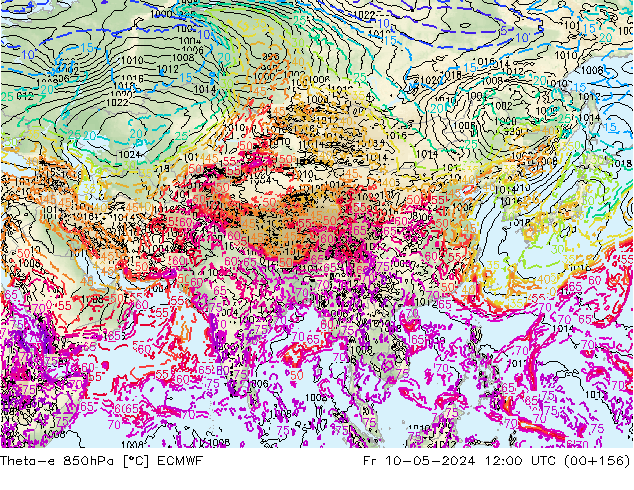 Theta-e 850hPa ECMWF ven 10.05.2024 12 UTC