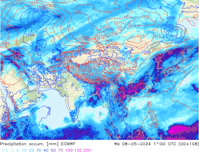 Precipitation accum. ECMWF mer 08.05.2024 12 UTC