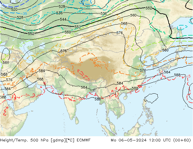 Z500/Yağmur (+YB)/Z850 ECMWF Pzt 06.05.2024 12 UTC