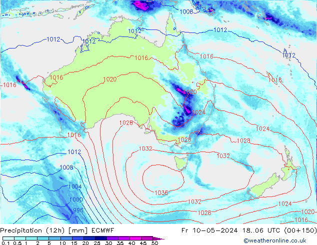 Precipitation (12h) ECMWF Pá 10.05.2024 06 UTC