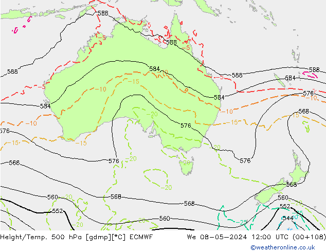 Z500/Rain (+SLP)/Z850 ECMWF mer 08.05.2024 12 UTC