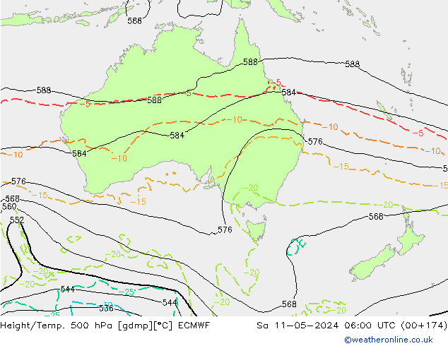 Height/Temp. 500 hPa ECMWF Sa 11.05.2024 06 UTC