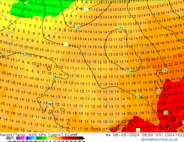 Height/Temp. 925 hPa ECMWF St 08.05.2024 06 UTC