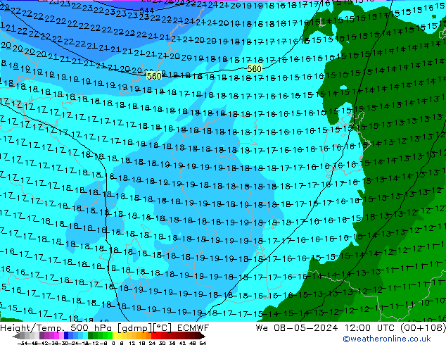 Z500/Rain (+SLP)/Z850 ECMWF śro. 08.05.2024 12 UTC