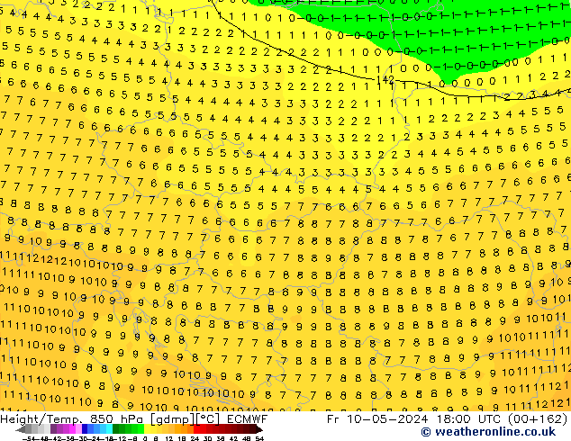 Height/Temp. 850 hPa ECMWF Pá 10.05.2024 18 UTC