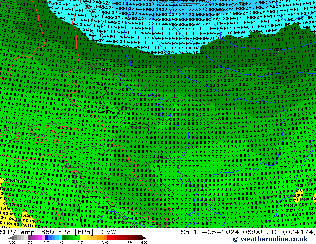 SLP/Temp. 850 hPa ECMWF So 11.05.2024 06 UTC