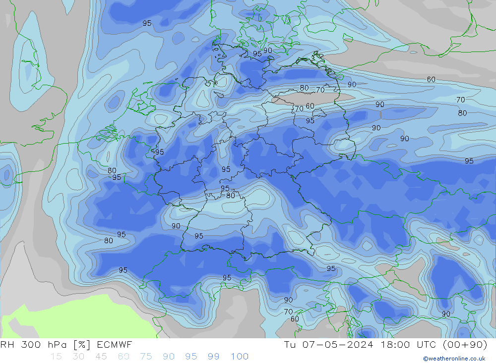 Humidité rel. 300 hPa ECMWF mar 07.05.2024 18 UTC