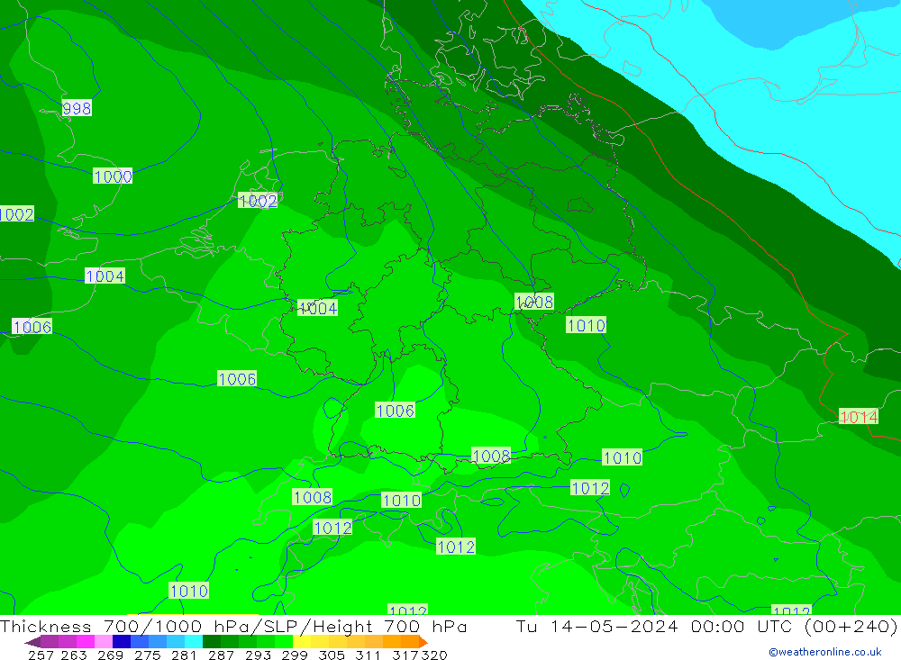 Dikte700-1000 hPa ECMWF di 14.05.2024 00 UTC