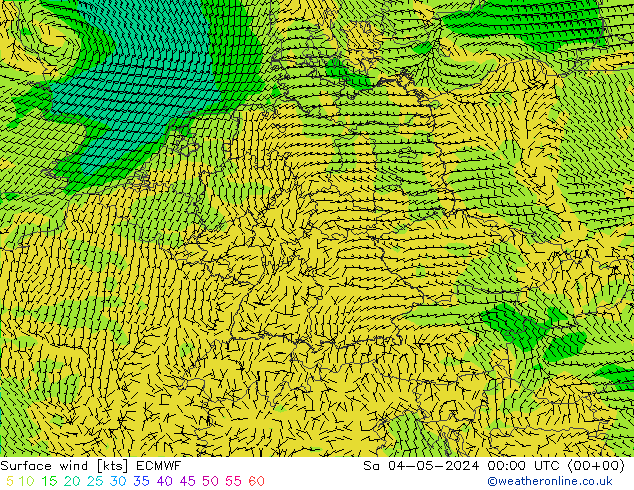 风 10 米 ECMWF 星期六 04.05.2024 00 UTC