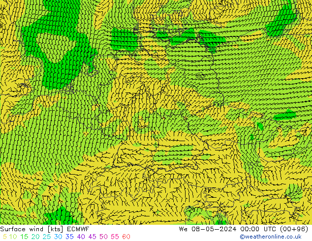 Surface wind ECMWF We 08.05.2024 00 UTC