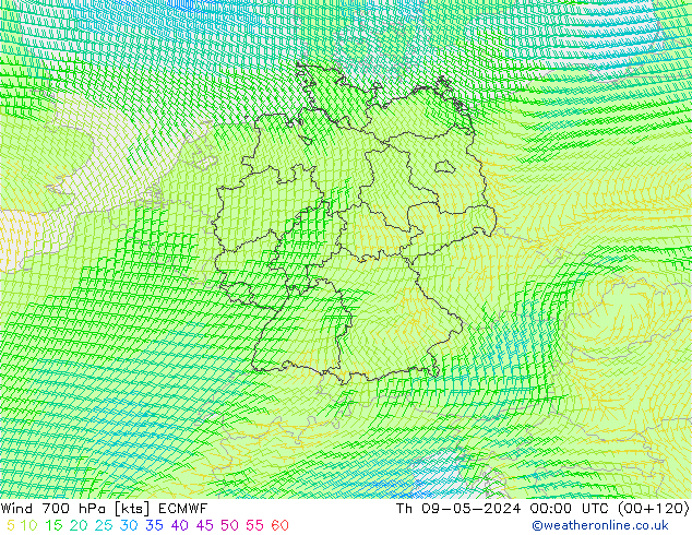 Wind 700 hPa ECMWF Th 09.05.2024 00 UTC